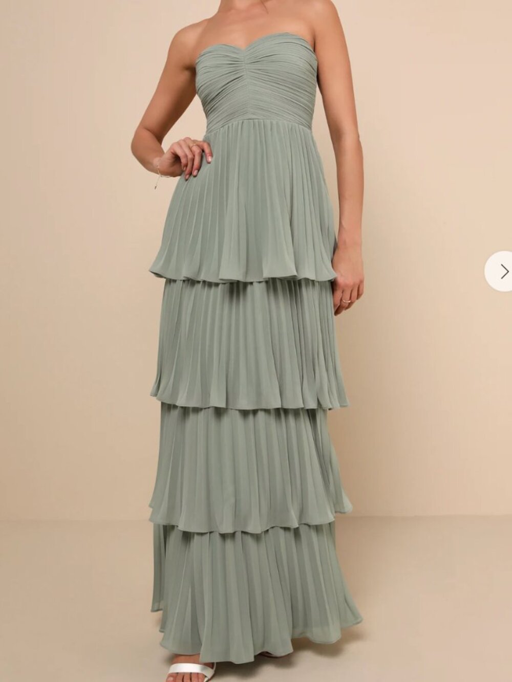Lulus Sage Brush Strapless Tiered Maxi Dress